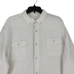 Johnnie-O Hangin Out Shirt Mens XL Cream Linen Blend Blue Contrast Stitch
